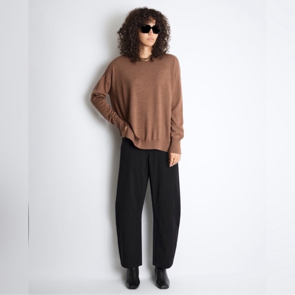 Roucha Brown Tipa Wool Sweater Sz L Lightweight Crew Long Sleeves Side slits - Picture 1 of 15